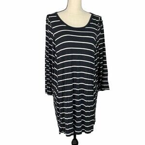 Maurices 24/7 Mini Shift A-line Dress Tunic Women 3XL B&W Stripe Detail Shoulder